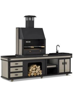 Barbacoa de cocina de verano cromada grande Vulcain + fregadero