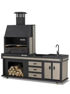 Barbacoa de cocina de verano Vulcain cromada mediana + fregadero